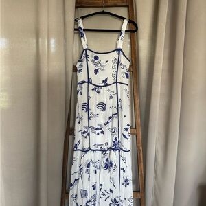 H&M Cream and Blue Sundress Sleeveless Maxi
